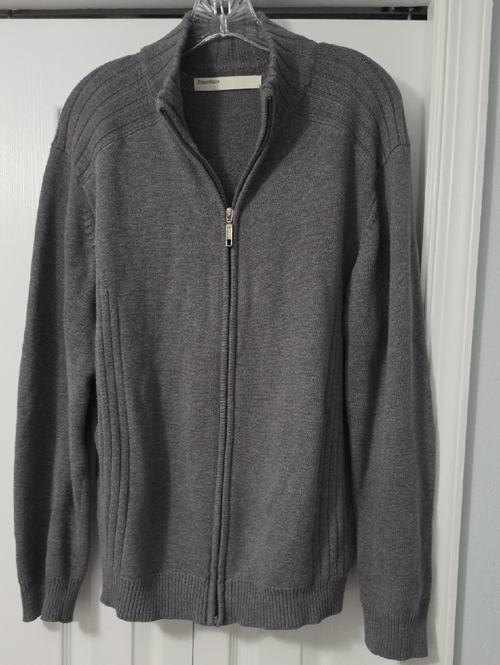 Perry Ellis Men's Full-Zip Sweater Jacket in Charcoal Gray